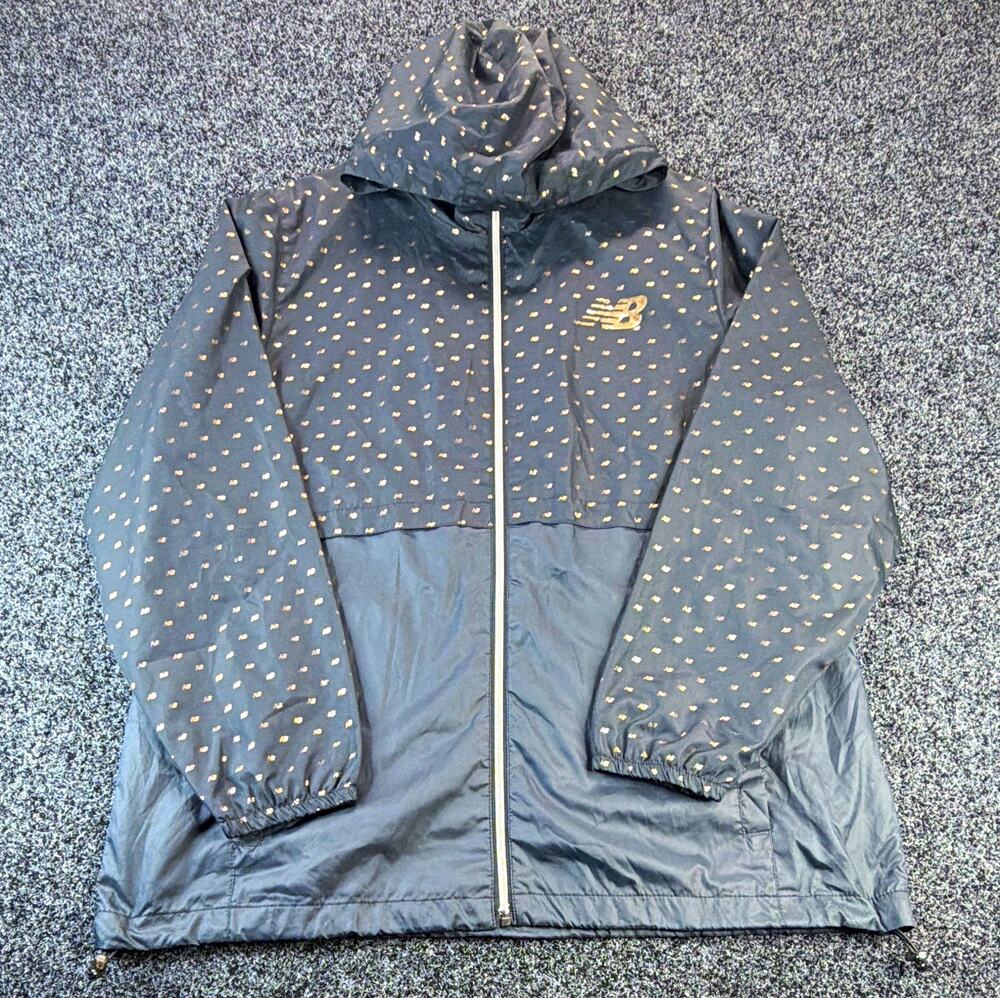 New Balance Unisex XL Black/rose Gold Hooded Full Zip Windbreaker Jacket Pockets